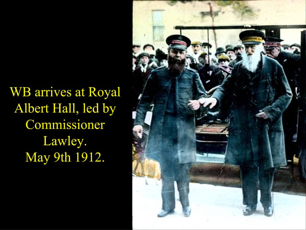 WB arrives at Royal Albert Hall, led by Commissioner Lawley. May 9th 1912.