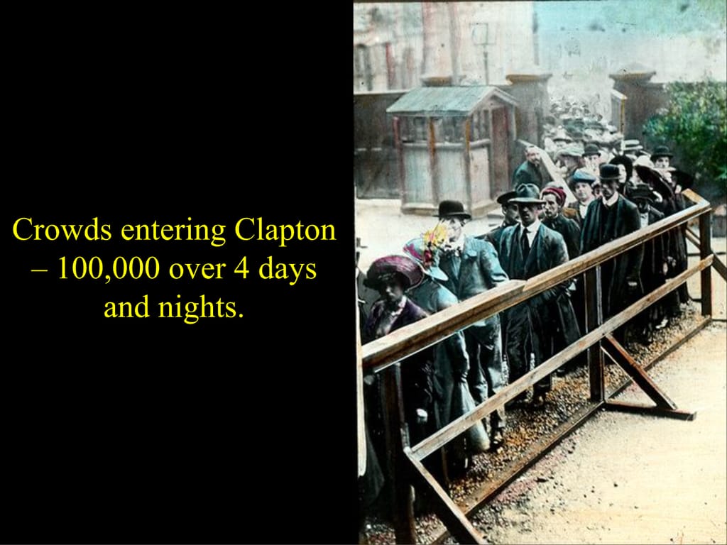 Crowds entering Clapton – 100,000 over 4 days and nights.