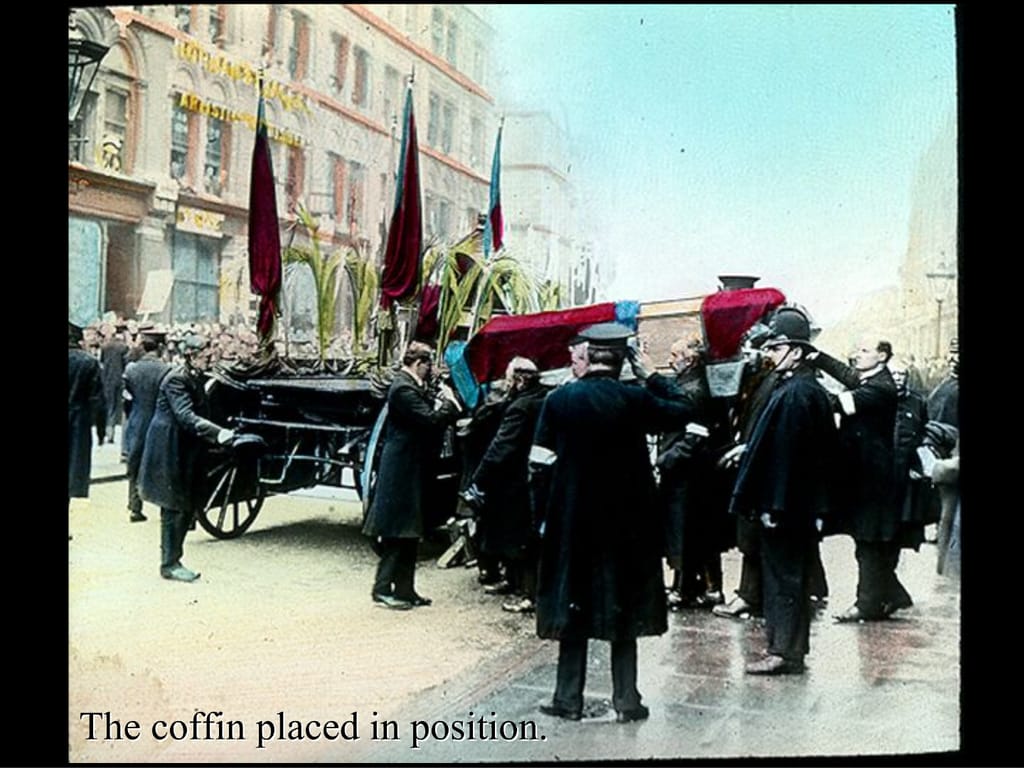 The coffin placed in position.