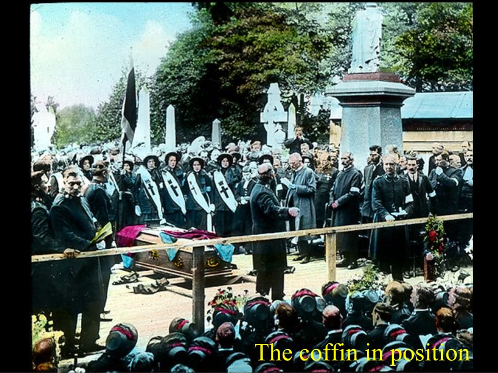 The coffin in position.